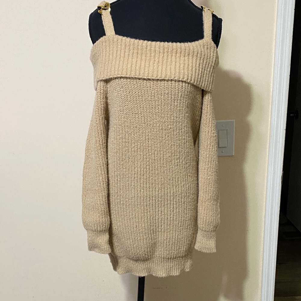 Elegant Tan Off-Shoulder Sweater